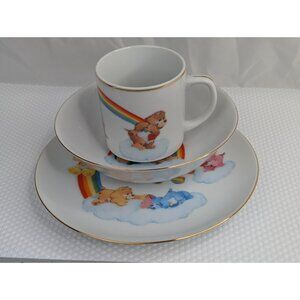 Care Bears Porcelain Dinnerware Plate Bowl Cup Gold Trim 1984 53048